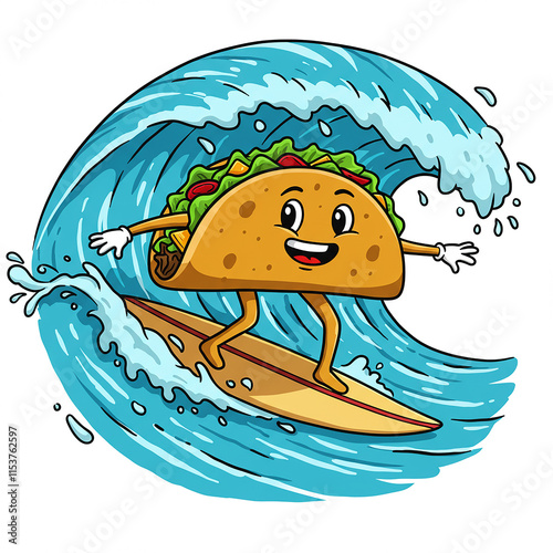 Happy Taco Surfing Ocean Wave Summer Fun Illustration