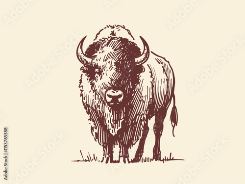 American Bison Hand Drawn Illustration Sketch Vector Isolated