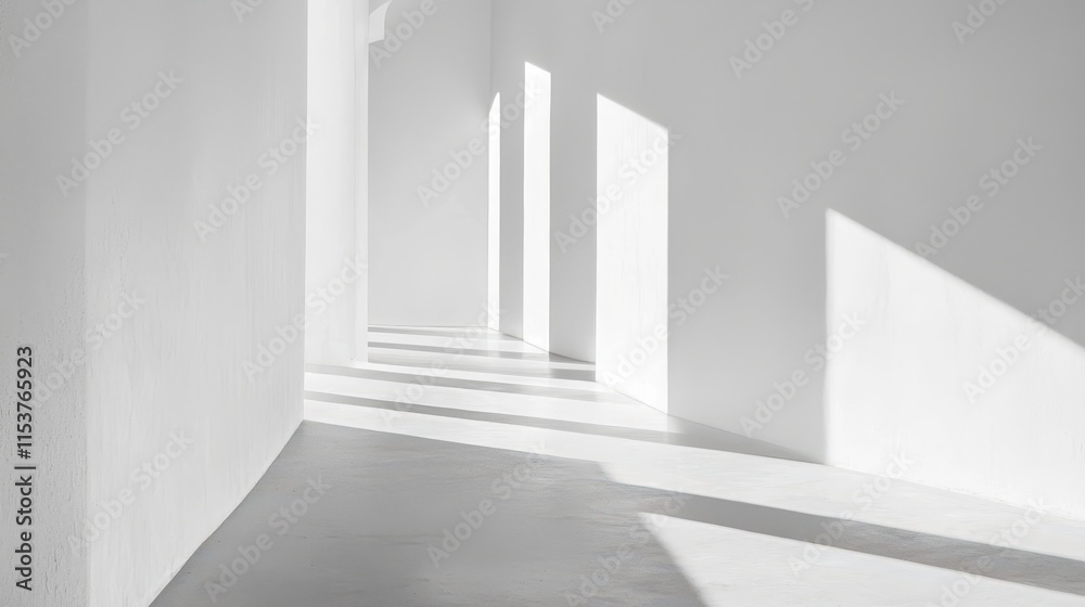Obraz premium Bright Minimalist Interior with Soft Shadows and Clean Lines in White Space for Modern Design Inspiration