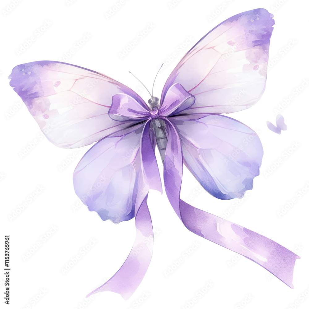 Fototapeta premium PNG Purple coquette butterfly illustration watercolor ribbon.