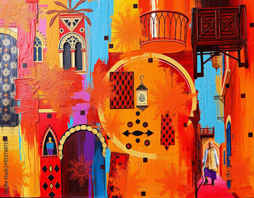 Marocan pattern to print on wall decorations, covers, fabrics, wallpapers. Oil paint.