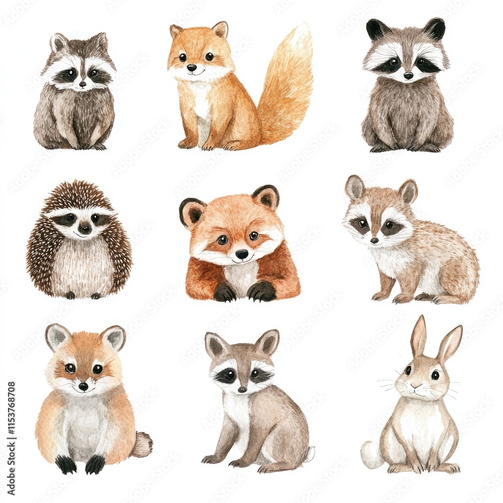 Charming Watercolor Illustrations of Woodland Creatures: Owl, Hedgehog, Squirrel, Fox, Bear, Rabbit, Wolf, and Raccoon for Kids Charming Watercolor Illustrations of Woodland Creatures: Owl, Hedgehog, Squirrel, Fox, Bear, Rabbit, Wolf, and Raccoon for Kids