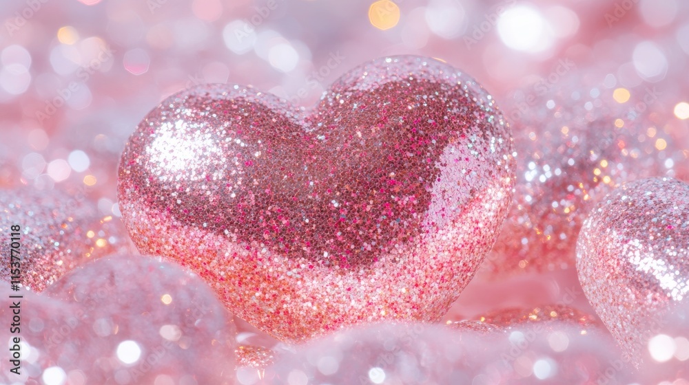 Obraz premium Sparkling pink glitter heart with bokeh effects for Valentine's Day and romantic celebrations