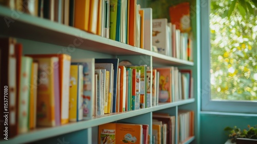 Colorful Bookshelf with Vibrant Children's Books