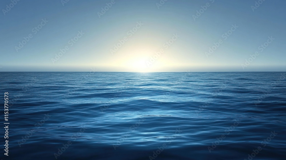 Fototapeta premium Calm ocean at sunset, sun reflecting on water.