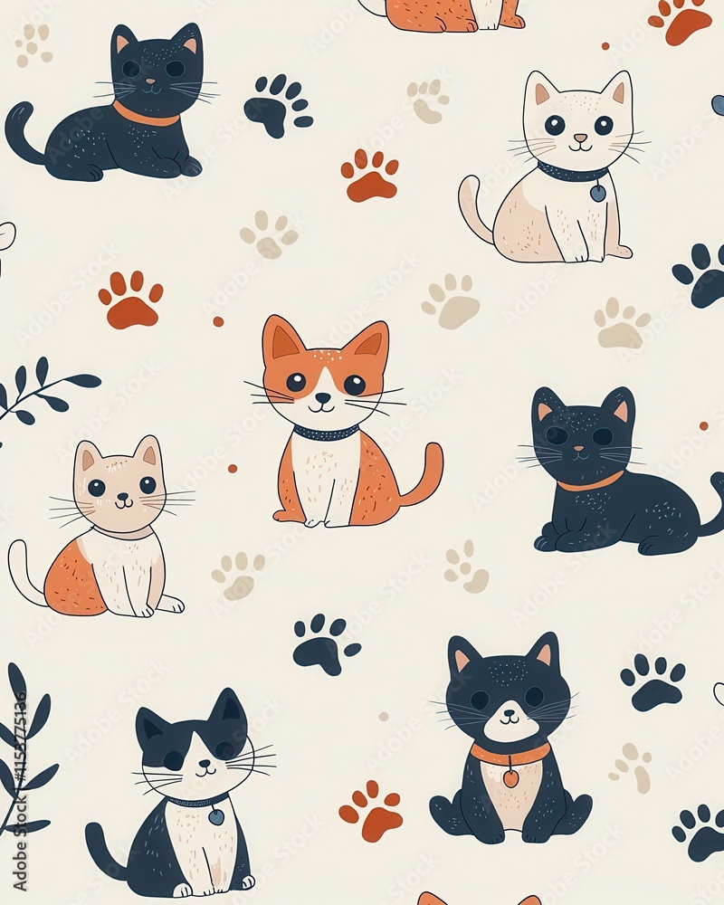 A charming depiction of cheerful dogs and cats playing with colorful toys, surrounded by paw prints, bones, and collars, illustrated in bright pastel shades on a pale yellow background. A charming depiction of cheerful dogs and cats playing with colorful toys, surrounded by paw prints, bones, and collars, illustrated in bright pastel shades on a pale yellow background.