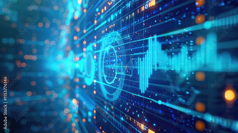 A digital visualization of sound waves and data streams in a futuristic setting. A digital visualization of sound waves and data streams in a futuristic setting.