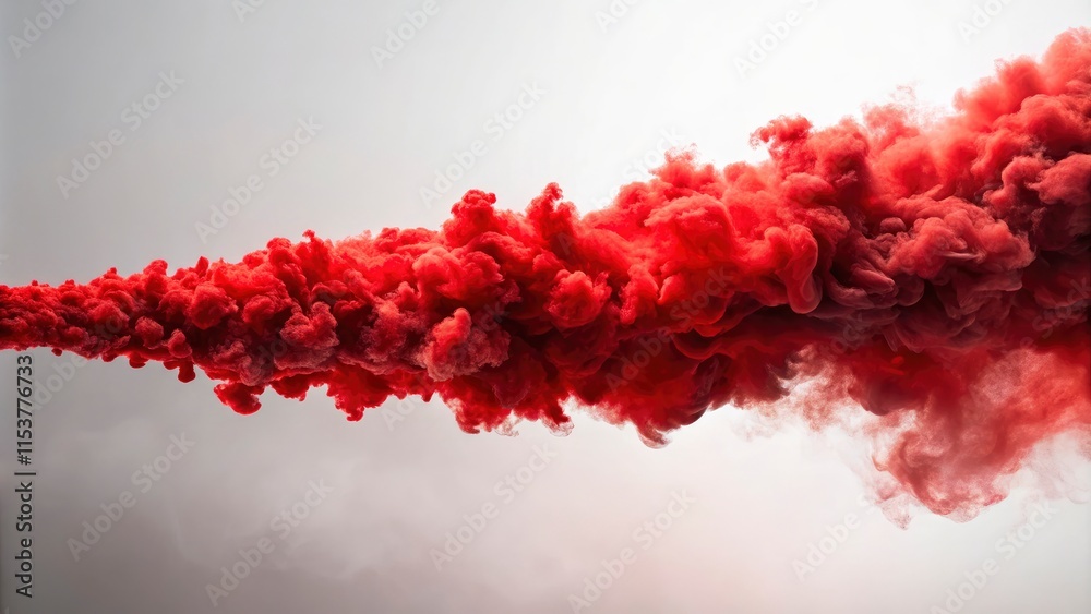 Fototapeta premium Thick, red smoke billows across a white background in this AI-generated abstract, digitally-crafted image.