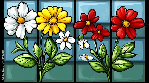 Colorful flower bouquet in stained glass style.