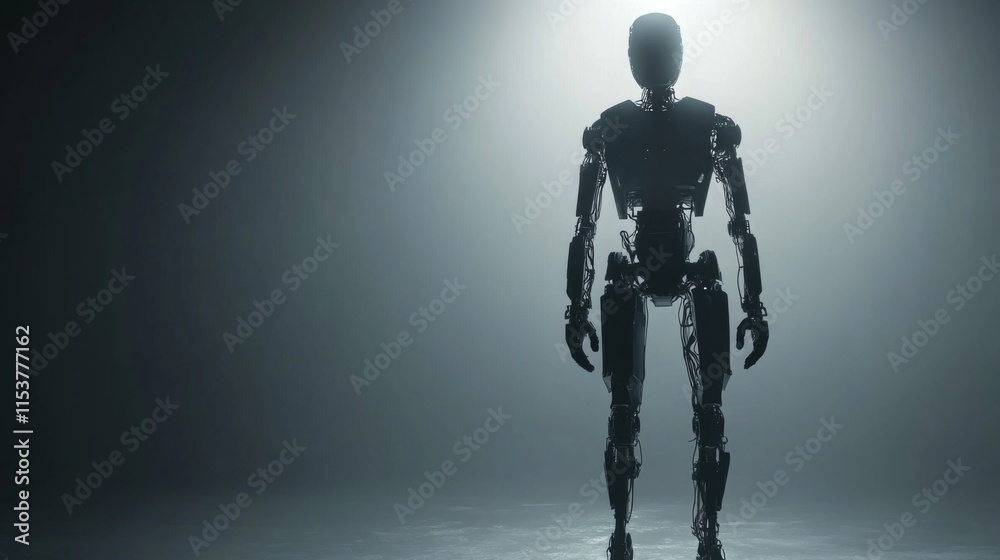 Fototapeta premium Minimalist AI Robot on Isolated Bright Background