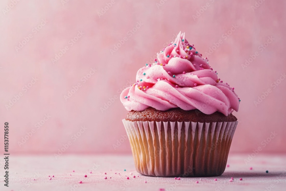 Pink Frosted Cupcake with Sprinkles Pink Frosted Cupcake with Sprinkles
