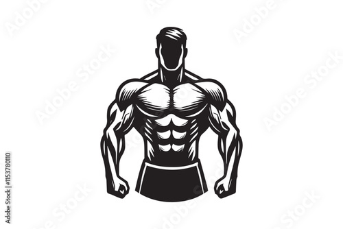 simple black an white a body builder man vector silhouette isolated on a white background