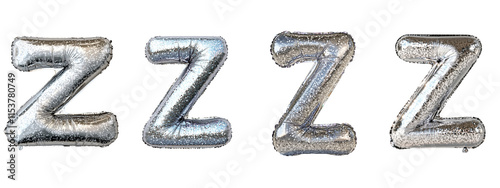 Silver balloons spelling out ZZZ for sleep.,transparent background