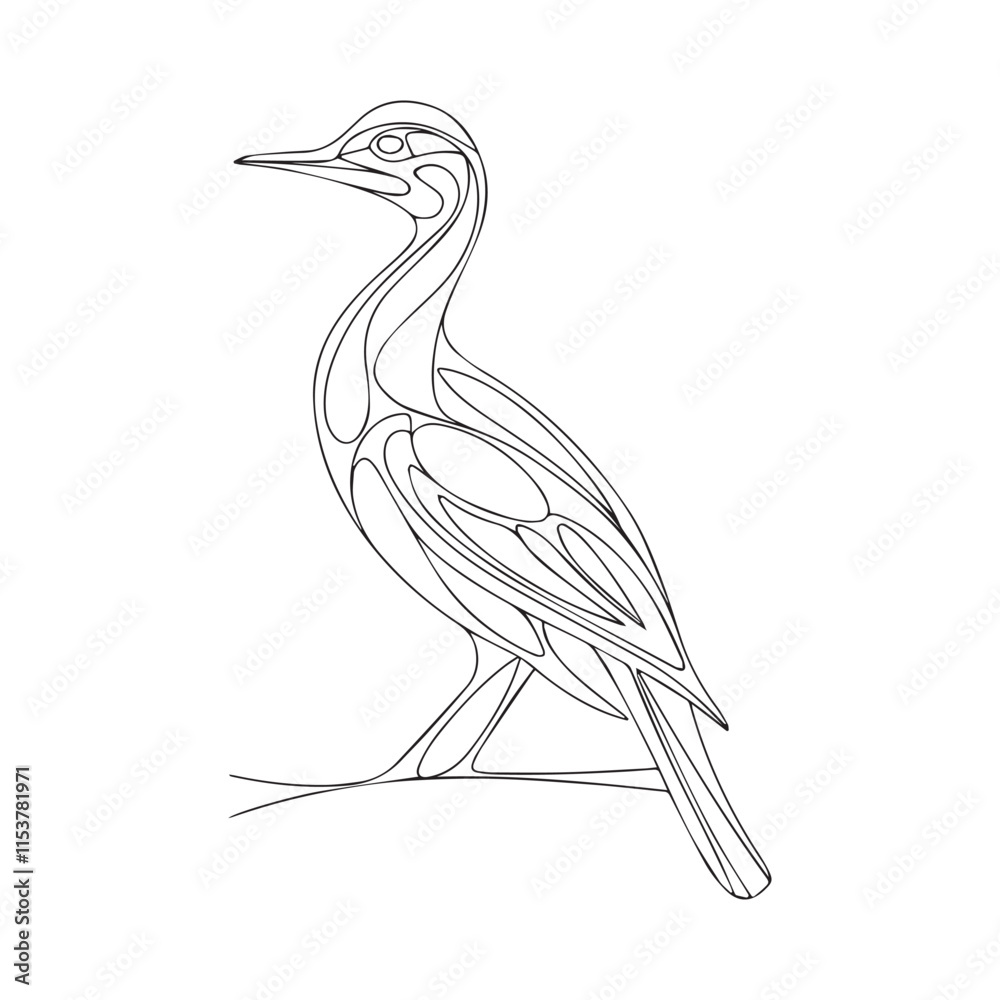 Fototapeta premium Beautiful bird sit in tree brunch colouring page