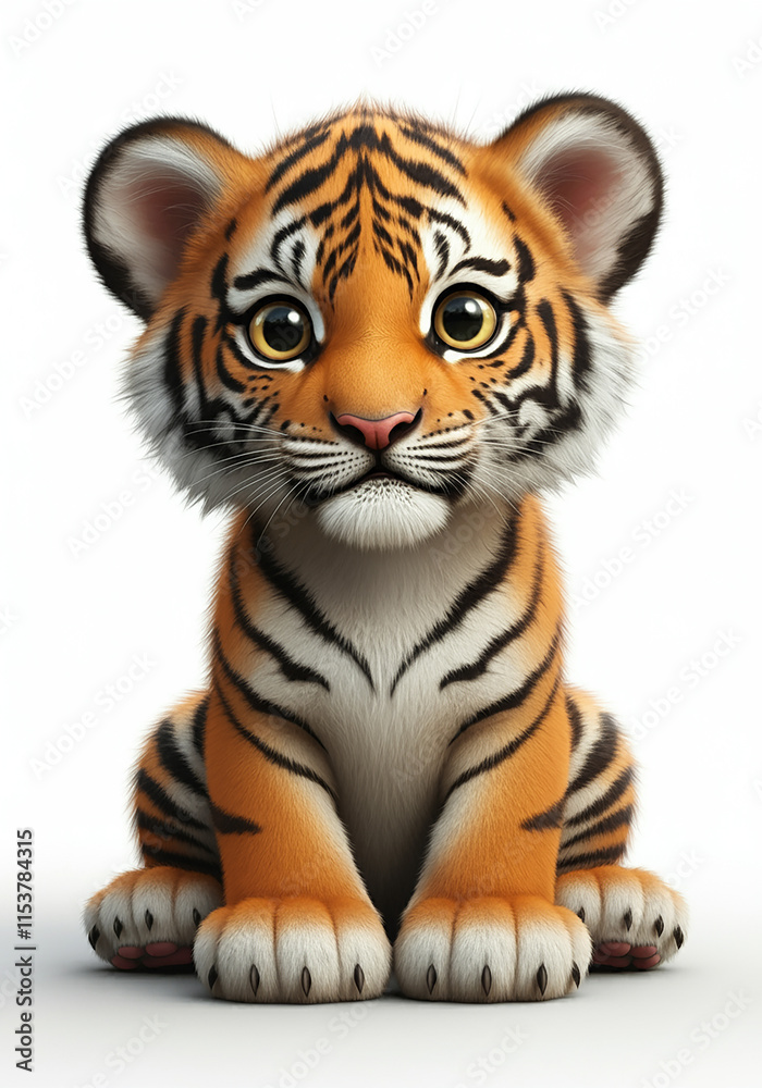 Fototapeta premium Adorable Baby Tiger Cub Cute Wildlife Animal Sitting Pose
