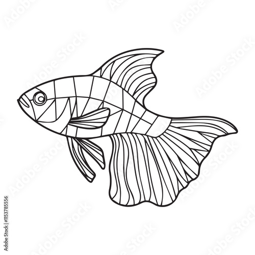 Betta fish coloring page for a children's book with colorful examples. Image in vector format. great coloring activity for children and toddlers