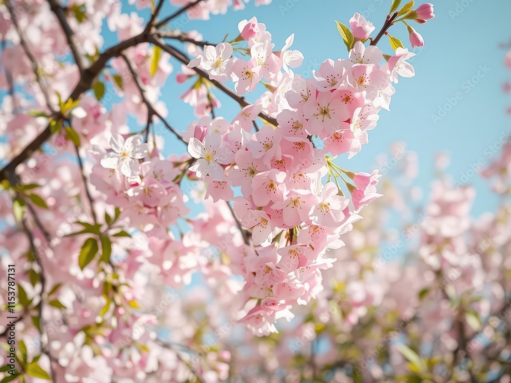 Delicate pink cherry blossoms cascading across a vibrant spring border, pretty, whimsical, texture Delicate pink cherry blossoms cascading across a vibrant spring border, pretty, whimsical, texture