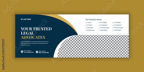 Law firm services social media banner design or law consulting Facebook cover design template and Flat Law firm advertising web banner layout