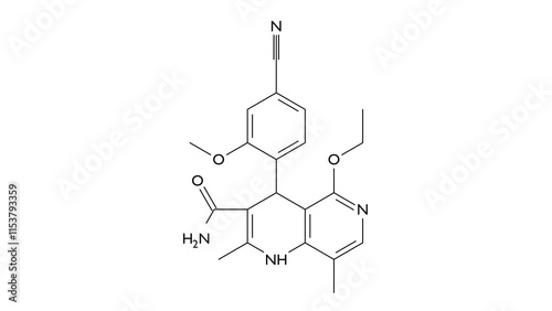 finerenone molecule, structural chemical formula, ball-and-stick model, isolated image antihypertensive photo