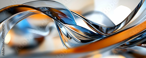 Abstract Glass Swirls, Blue, Orange, and Silver Hues Intertwine Dynamically