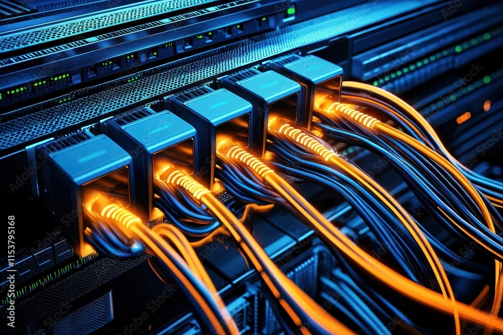 A bunch of cables are connected to a computer A bunch of cables are connected to a computer