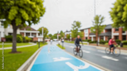 Wallpaper Mural Blurred background of a serene neighborhood setting featuring rainwater harvesting systems and designated bike paths for a greener healthier community Torontodigital.ca