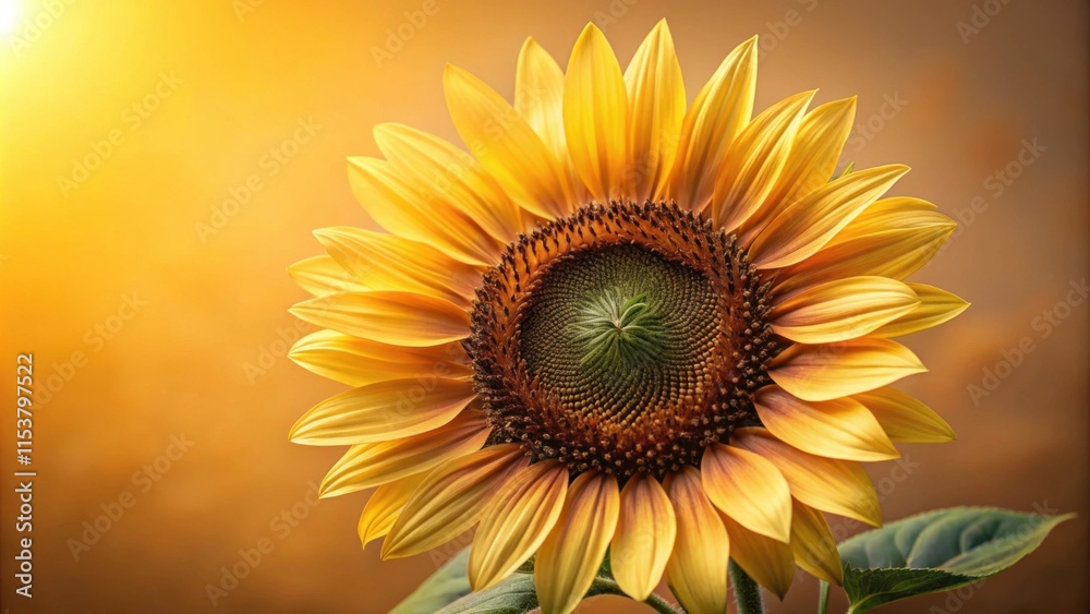 Fototapeta premium A Single Sunflower Basking in Warm Sunlight with Golden Petals and a Dark Brown Center