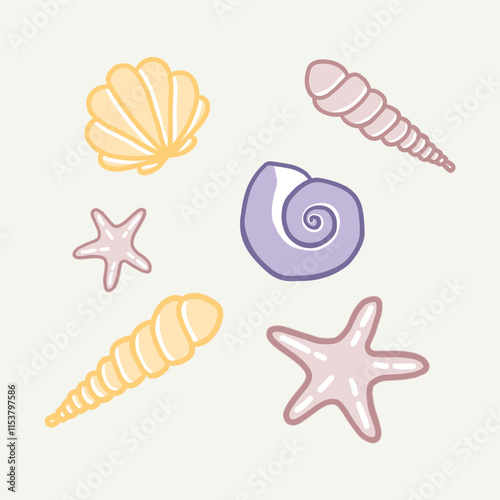 Cute warm pastel seashells lineart