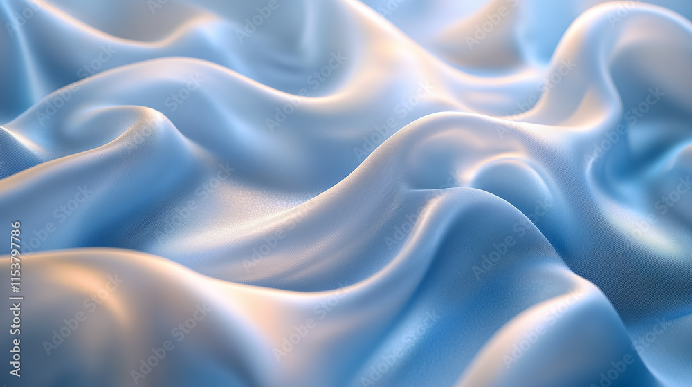 Obraz premium Pastel baby blue silk satin fabric with flowing line drapery, soft gradient effect, and a delicate shine that enhances its smooth texture