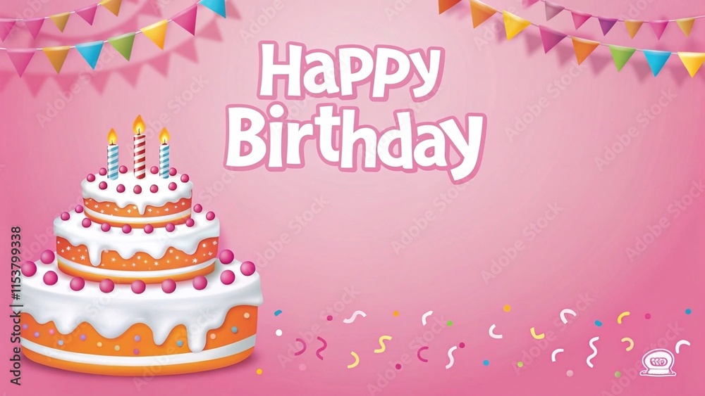 Happy birthday cake vector background design. Birthday greeting text with cake, candle, party hat, pennants and whistle decoration elements in pink background. Vector illustration invitation card
Happy birthday cake vector background design. Birthday greeting text with cake, candle, party hat, pennants and whistle decoration elements in pink background. Vector illustration invitation card