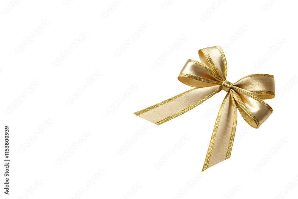 Golden Bow with Glitter Trim Placed on Right Side Isolated on White Background Golden Bow with Glitter Trim Placed on Right Side Isolated on White Background