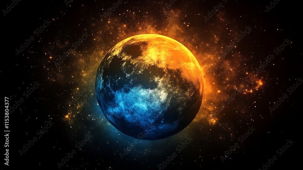 Obraz premium Fiery, blue planet in space.