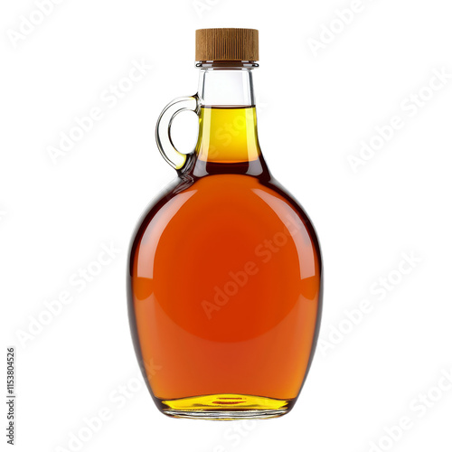 Orange maple syrup in glass jug with wooden top photo