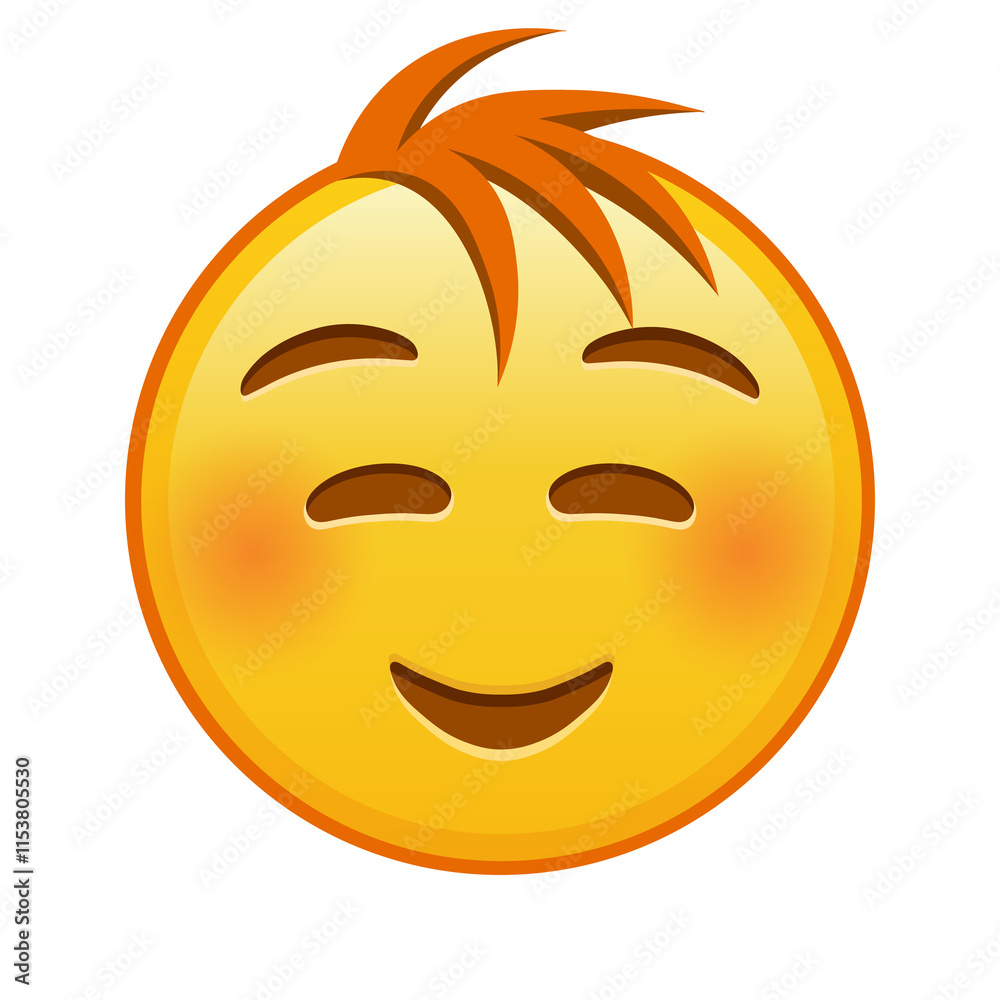 Fototapeta premium Embarrassed smiling face Large size of yellow emoji smile with hair
