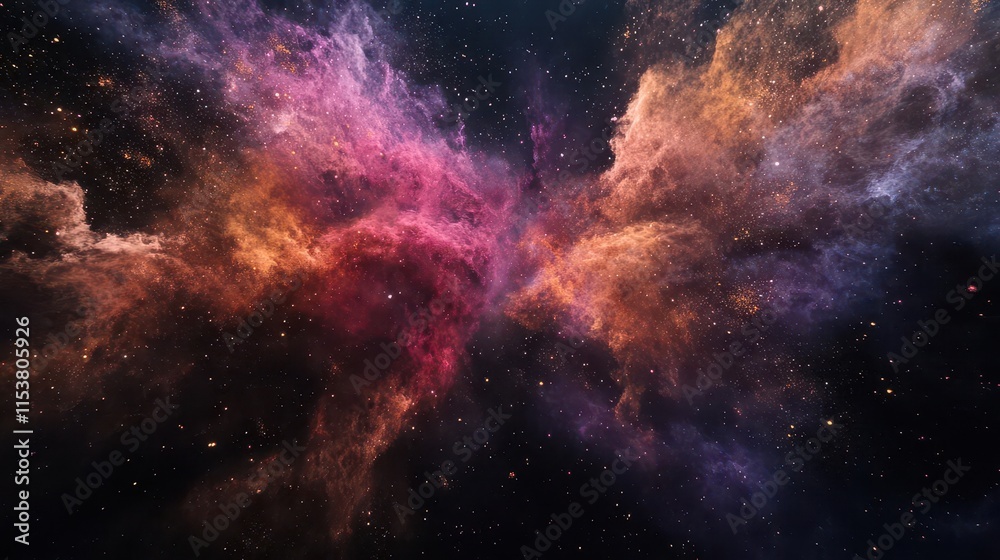 Obraz premium explosive cosmic dance vibrant multi-colored powder clouds frozen in time against deep black background with dynamic motion and energy