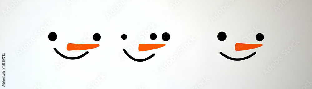 Three Cheerful Snowman Faces, A Winter Delight Three Cheerful Snowman Faces, A Winter Delight