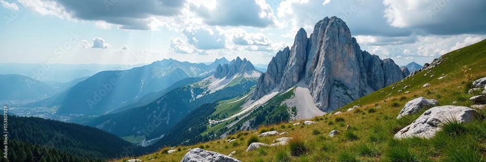 Cloudy sky above rocky peak in Tatra Mountains, rugged, rocky