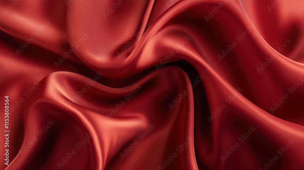 Obraz premium flowing red silk fabric dancing in wind with elegant curves and graceful movement, luxury fashion textile on dark background with dynamic motion