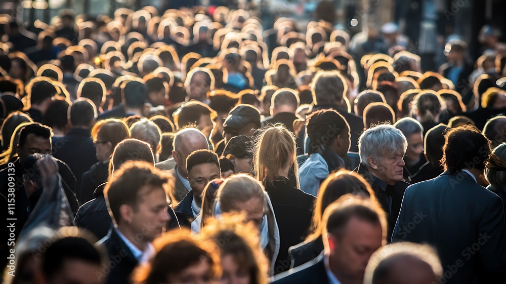 Obraz premium Busy Urban Street Crowded with Diverse People Commuting in Daylight