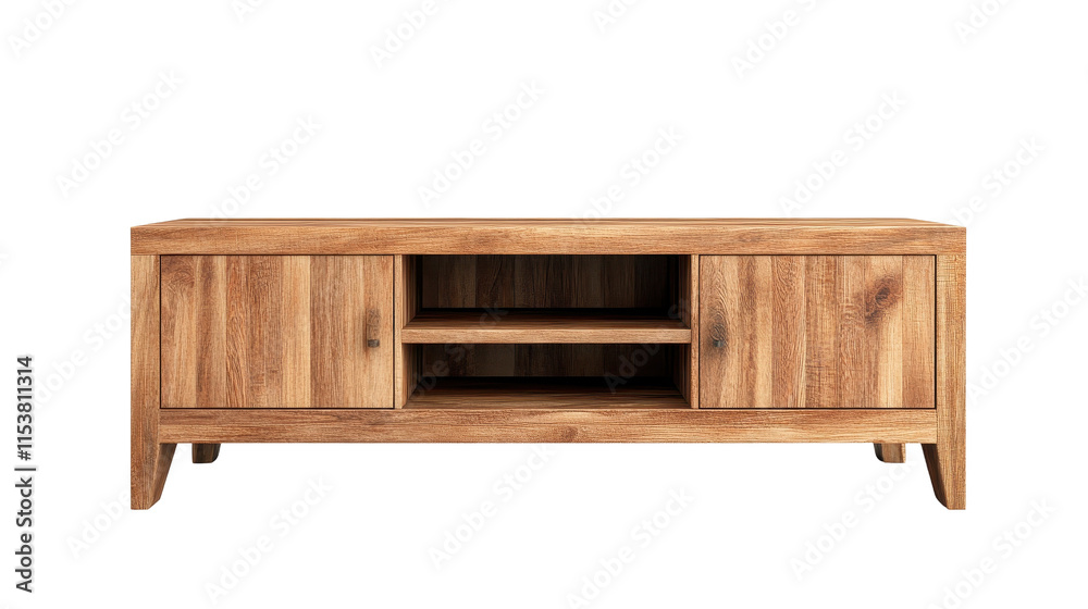 Stylish wooden media console furniture design. transparent background Stylish wooden media console furniture design. transparent background