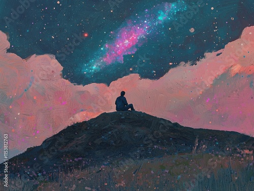 A person contemplating life under a starry night sky.