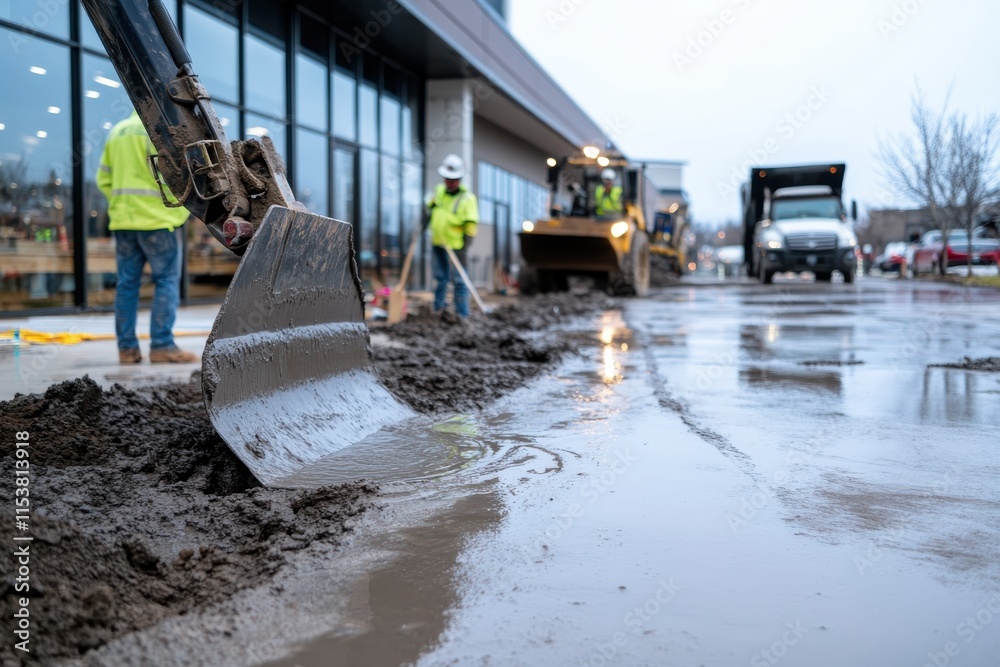 Dedicated workers are leveling freshly poured concrete in an urban construction area, underscoring the precision and teamwork necessary for successful construction projects. Dedicated workers are leveling freshly poured concrete in an urban construction area, underscoring the precision and teamwork necessary for successful construction projects.