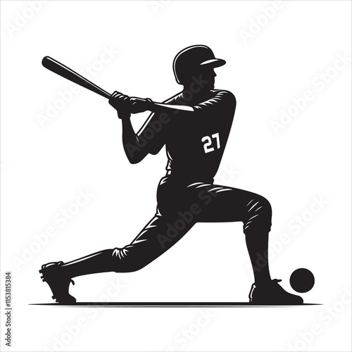 Baseball player silhouette design vector. Baseball swing vector silhouette illustration on a white background