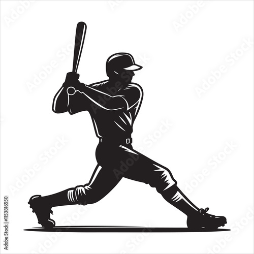 Baseball player silhouette design vector. Baseball swing vector silhouette illustration on a white background