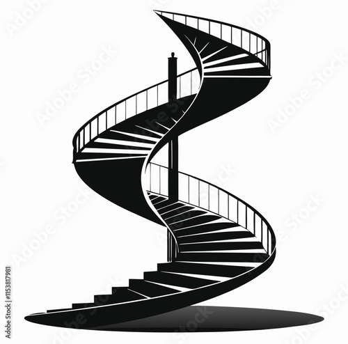 Black Silhouette Spiral Staircase Vector Art
