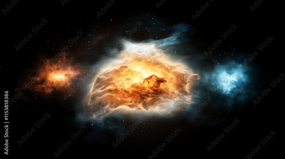 Obraz premium Stunning Celestial Objects in Vibrant 2D Artwork Depicting Cosmic Phenomena and Mysterious Matter in a Captivating Space Environment