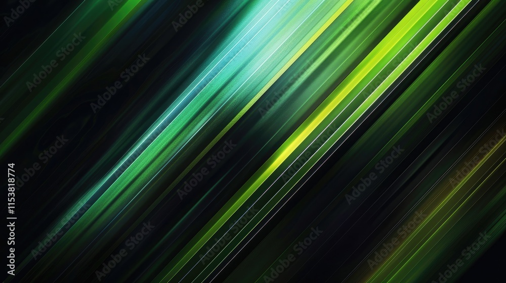 Abstract image featuring dynamic green and blue diagonal lines on a dark background.