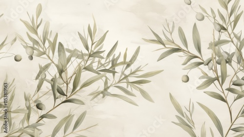Serene Neutral-Toned Background Featuring Olive Branch Patterns