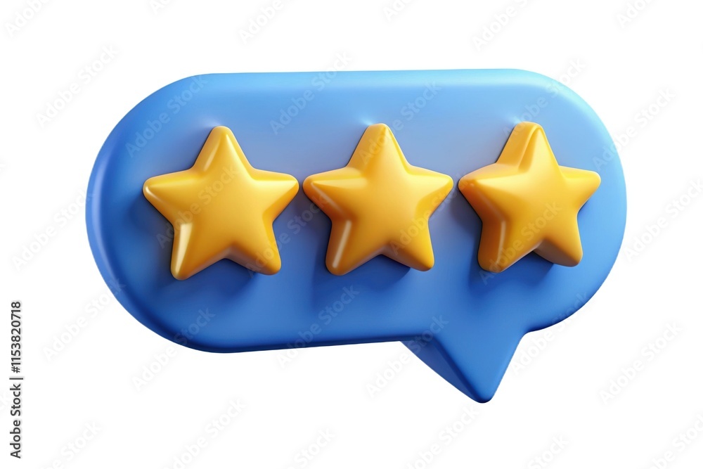 A blue chat bubble with three gold stars, symbolizing ratings or reviews. A blue chat bubble with three gold stars, symbolizing ratings or reviews.