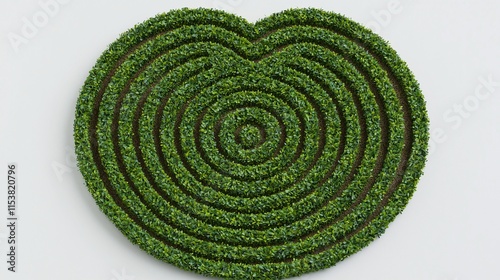 Heart-shaped spiral green plant maze pattern.